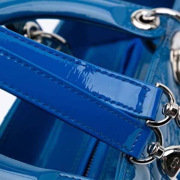 Pre-owned Dior Medium Patent Cannage Lady Dior Blue