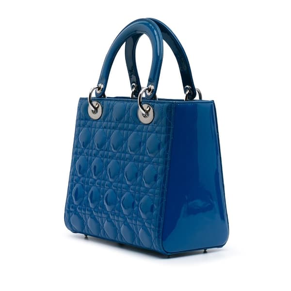 Pre-owned Dior Medium Patent Cannage Lady Dior Blue