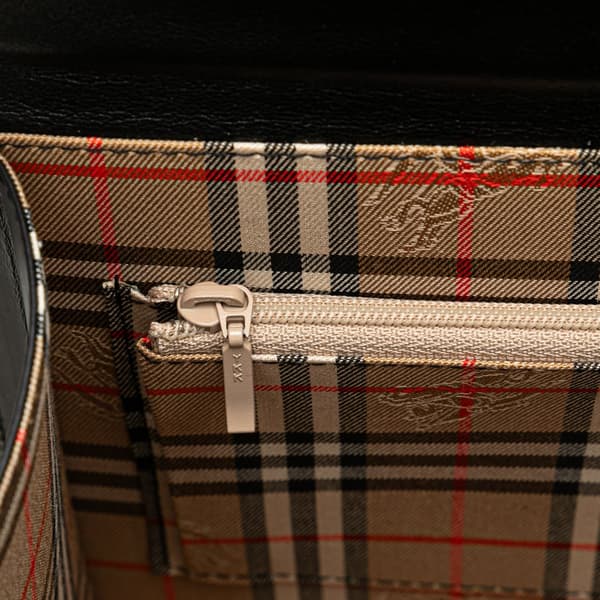 Pre-owned Burberry House Check Canvas Trimmed Leather Handbag Black