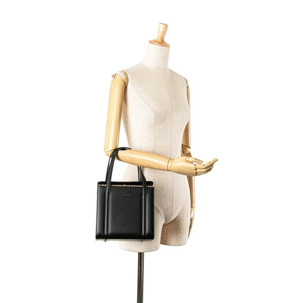 Pre-owned Burberry House Check Canvas Trimmed Leather Handbag Black