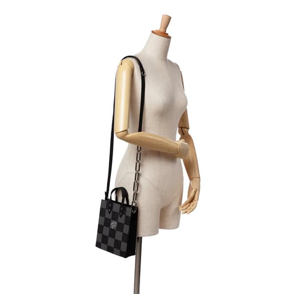 Pre-owned Louis Vuitton Damier Checkerboard Sac Plat XS Black