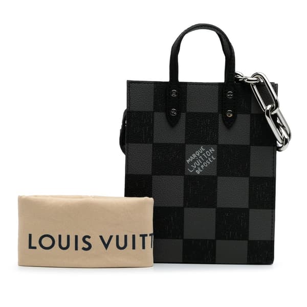 Pre-owned Louis Vuitton Damier Checkerboard Sac Plat XS Black
