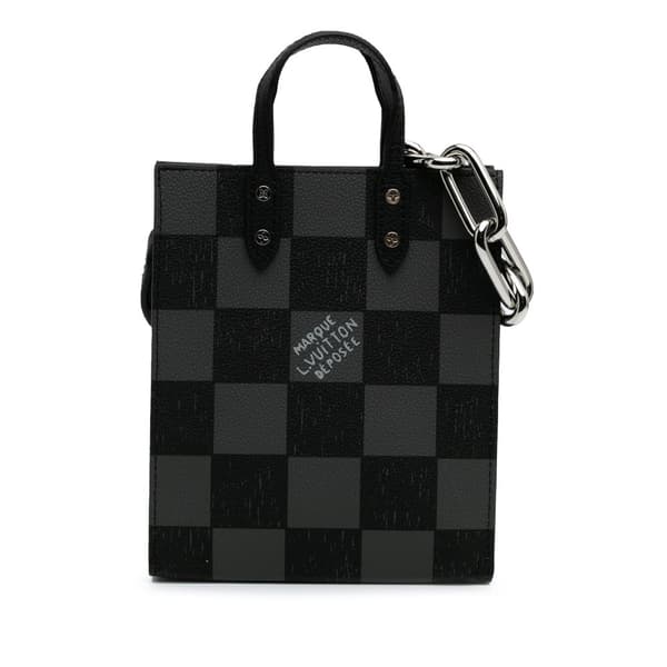Pre-owned Louis Vuitton Damier Checkerboard Sac Plat XS Black