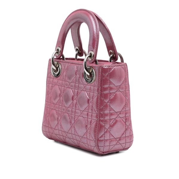 Pre-owned Dior Mini Iridescent Lambskin Cannage Lady Dior Pink