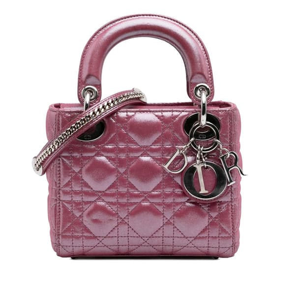 Pre-owned Dior Mini Iridescent Lambskin Cannage Lady Dior Pink