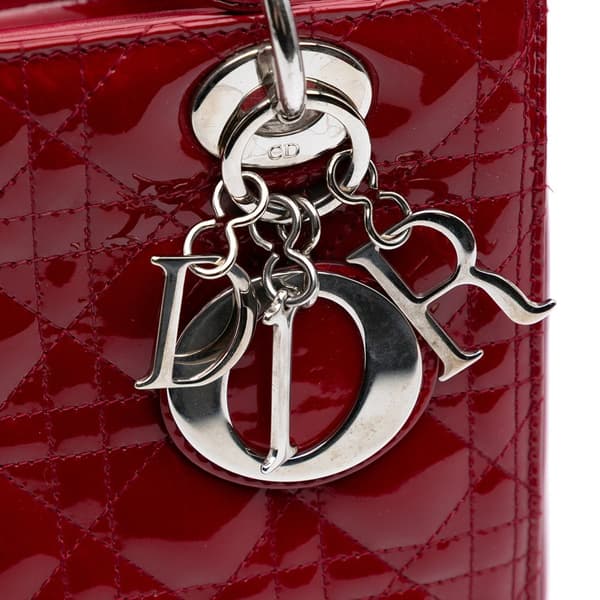 Pre-owned Dior Medium Patent Cannage Lady Dior Red