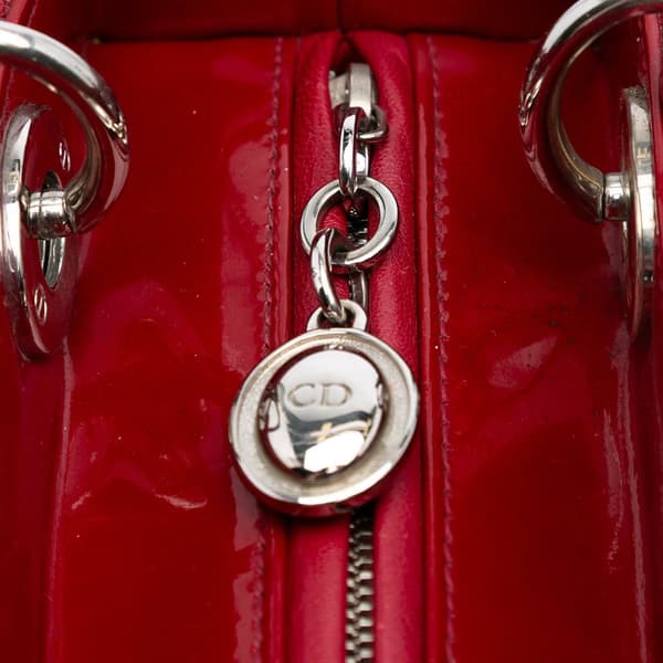 Pre-owned Dior Medium Patent Cannage Lady Dior Red
