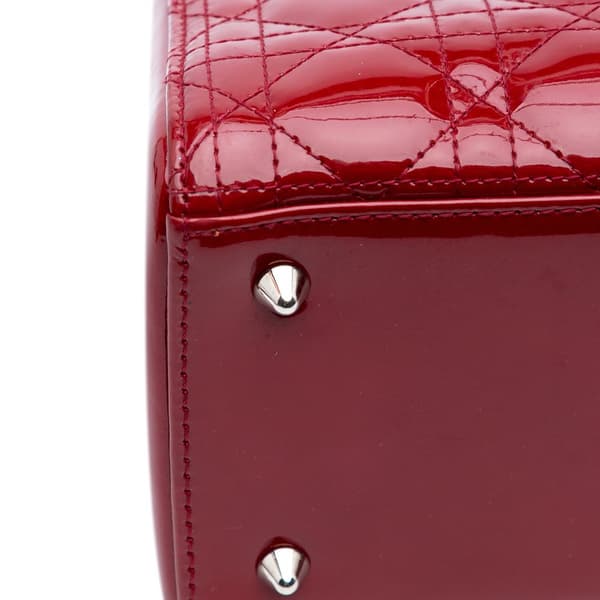 Pre-owned Dior Medium Patent Cannage Lady Dior Red