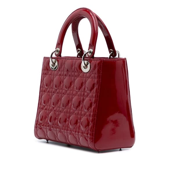 Pre-owned Dior Medium Patent Cannage Lady Dior Red