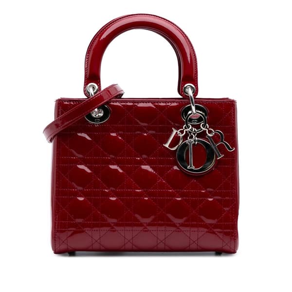 Pre-owned Dior Medium Patent Cannage Lady Dior Red
