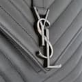 Miniatyrbillede 8 af 10: Pre-owned Saint Laurent Medium Monogram Chevron Sheepskin College Satchel Gray