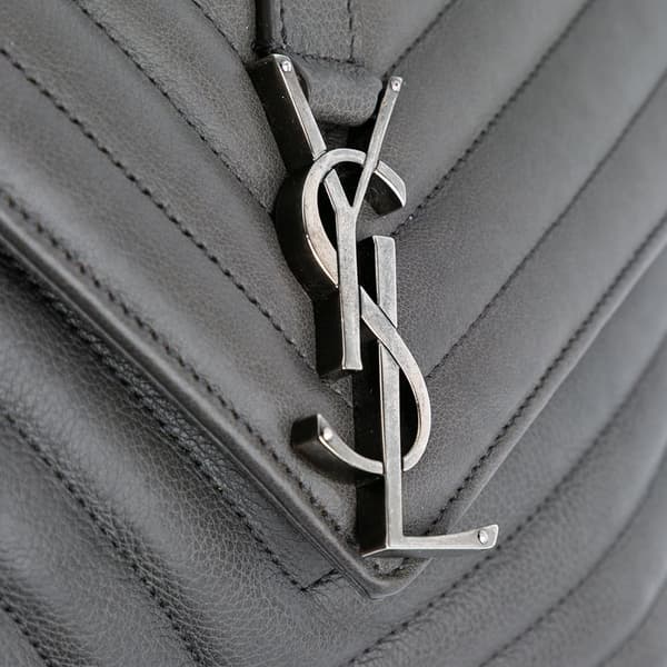 Pre-owned Saint Laurent Medium Monogram Chevron Sheepskin College Satchel Gray
