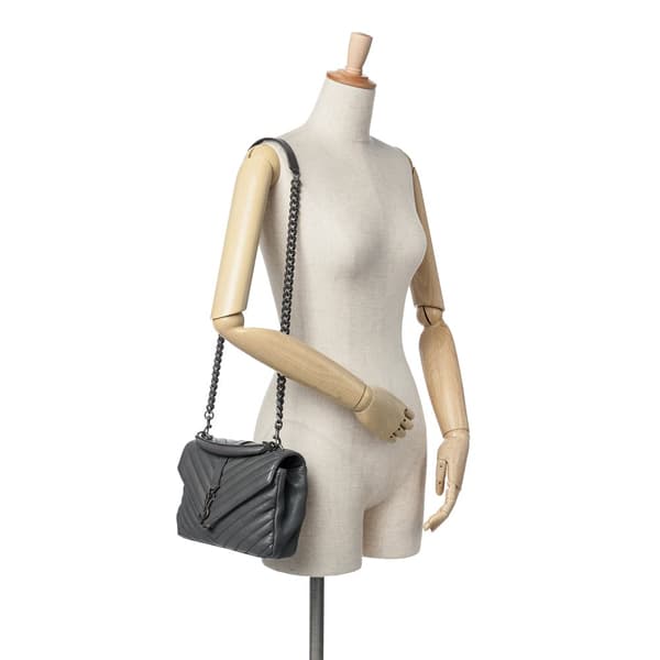 Pre-owned Saint Laurent Medium Monogram Chevron Sheepskin College Satchel Gray