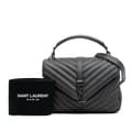 Miniatyrbillede 10 af 10: Pre-owned Saint Laurent Medium Monogram Chevron Sheepskin College Satchel Gray