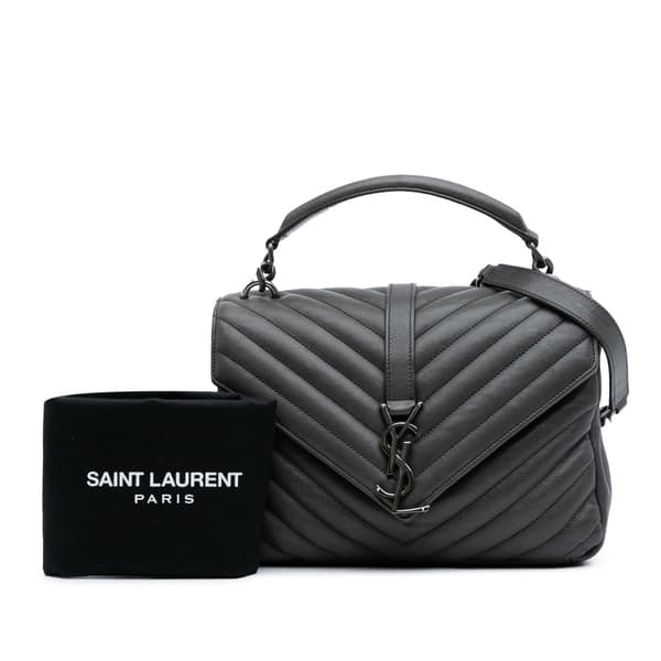 Pre-owned Saint Laurent Medium Monogram Chevron Sheepskin College Satchel Gray