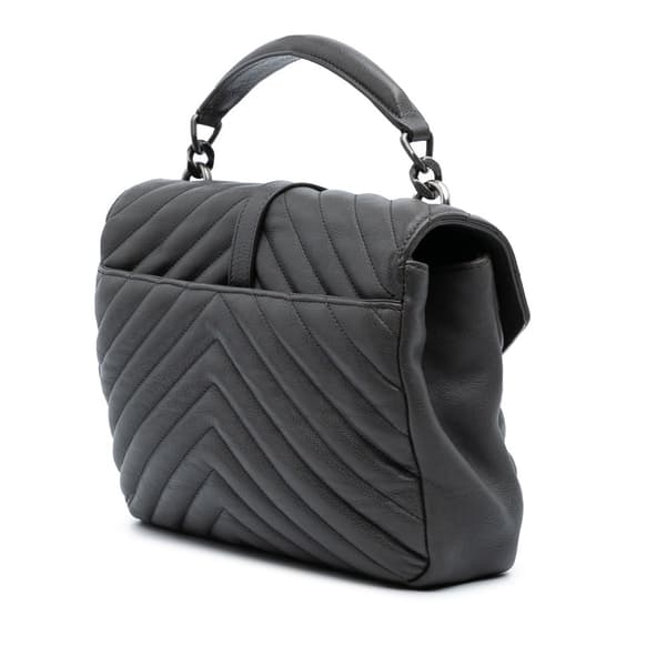 Pre-owned Saint Laurent Medium Monogram Chevron Sheepskin College Satchel Gray