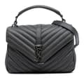 Miniatyrbillede 1 af 10: Pre-owned Saint Laurent Medium Monogram Chevron Sheepskin College Satchel Gray