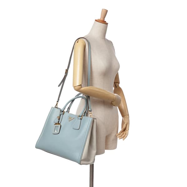 Pre-owned Prada Bicolor Saffiano Lux Satchel Blue