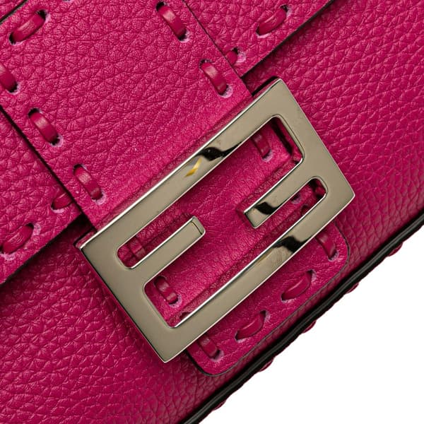 Pre-owned Fendi Leather Selleria Baguette Satchel Pink