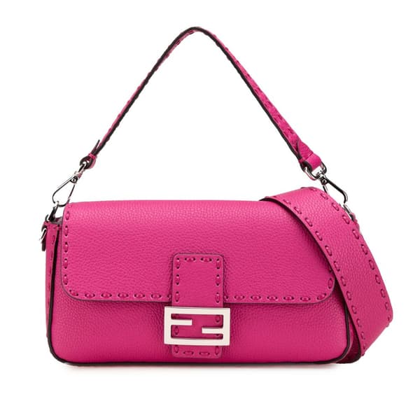 Pre-owned Fendi Leather Selleria Baguette Satchel Pink