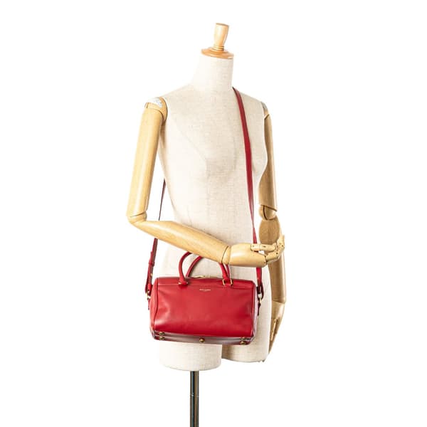 Pre-owned Saint Laurent Baby Leather Classic Duffle Satchel Red