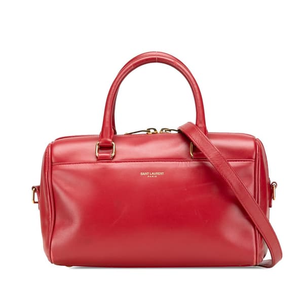 Pre-owned Saint Laurent Baby Leather Classic Duffle Satchel Red