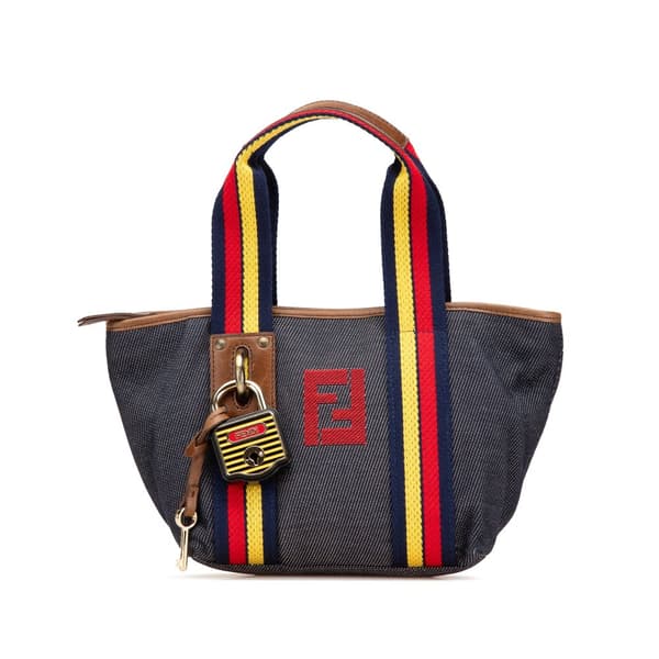 Pre-owned Fendi Mini Denim Lock Shopping Tote Blue