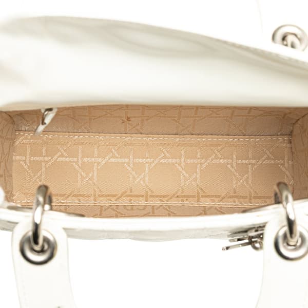 Pre-owned Dior Mini Lambskin Cannage Lady Dior White