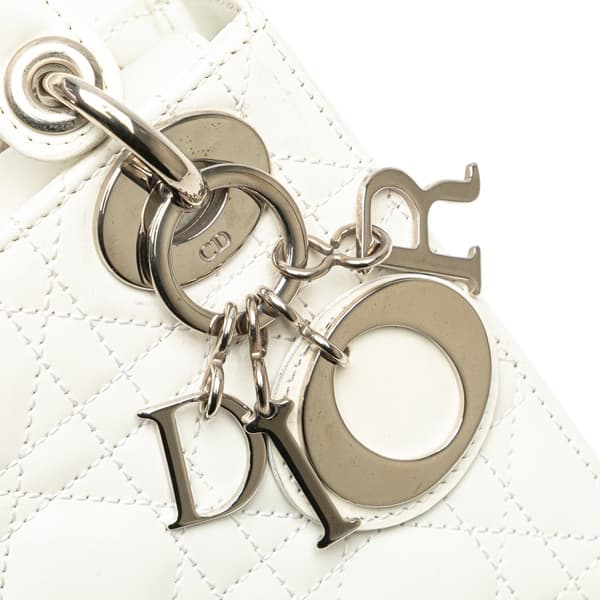 Pre-owned Dior Mini Lambskin Cannage Lady Dior White