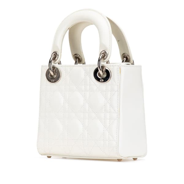Pre-owned Dior Mini Lambskin Cannage Lady Dior White