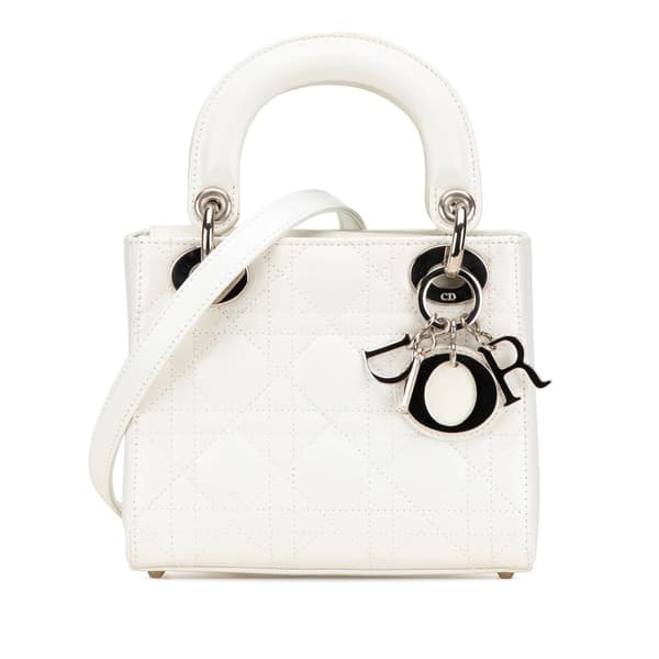 Pre-owned Dior Mini Lambskin Cannage Lady Dior White