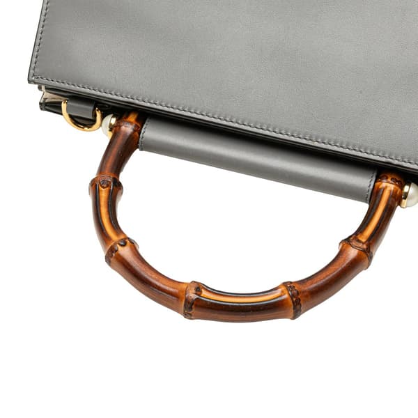 Pre-owned Gucci Small Bamboo Calfskin Nymphaea Satchel Gray