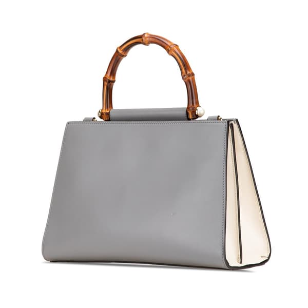 Pre-owned Gucci Small Bamboo Calfskin Nymphaea Satchel Gray