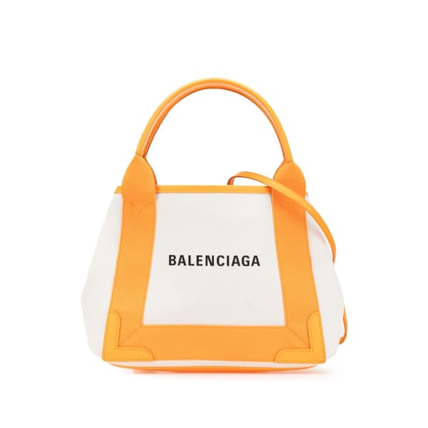 Pre-owned Balenciaga Canvas Navy Cabas XS White