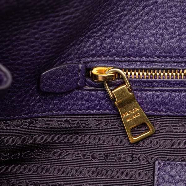 Pre-owned Prada Vitello Daino Side Zip Convertible Tote Purple