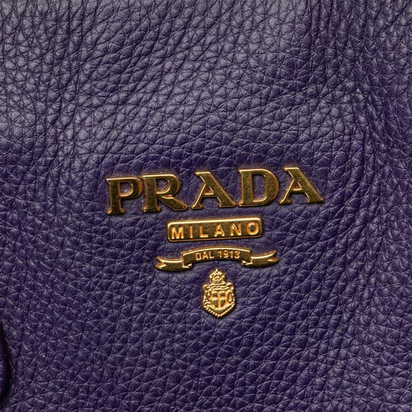 Pre-owned Prada Vitello Daino Side Zip Convertible Tote Purple