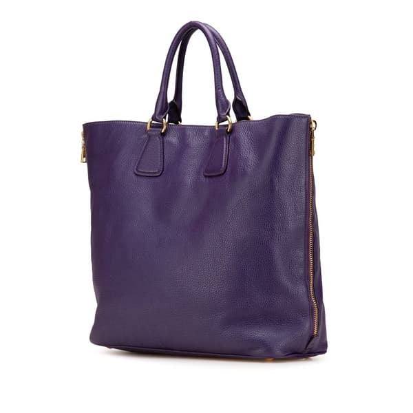 Pre-owned Prada Vitello Daino Side Zip Convertible Tote Purple