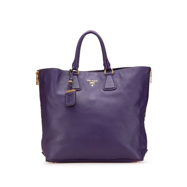 Pre-owned Prada Vitello Daino Side Zip Convertible Tote Purple