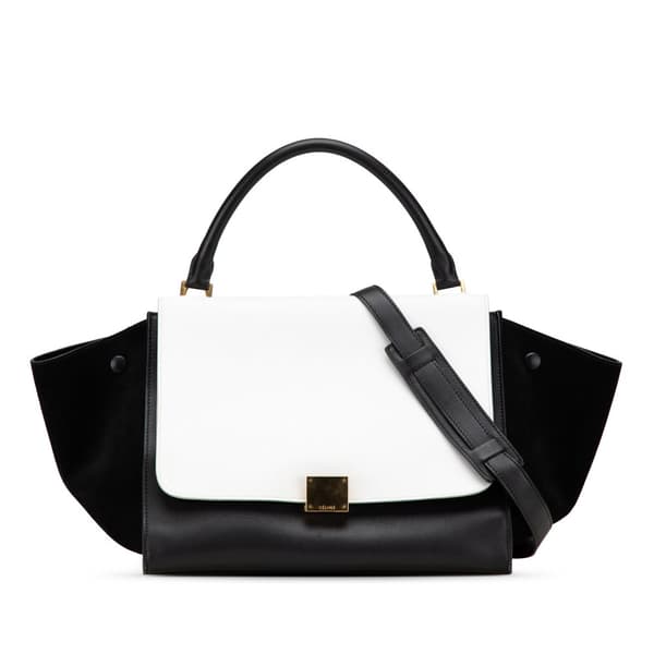 Pre-owned Celine Medium Bicolor Leather Trapeze Satchel Black
