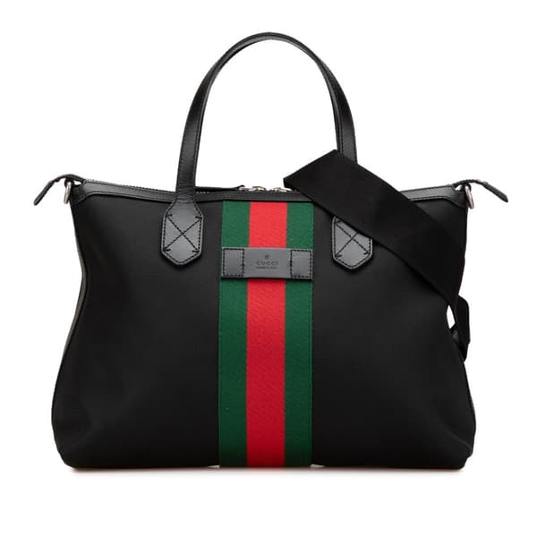 Pre-owned Gucci Techno Canvas Web Satchel Black