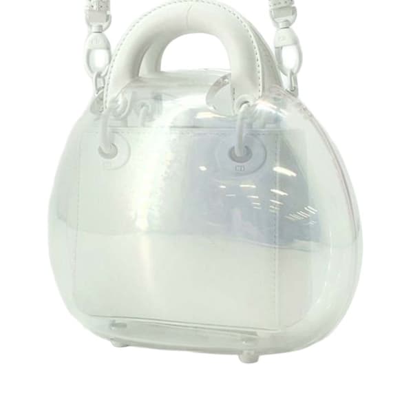 Pre-owned Dior Vinyl and Calfskin Lady Dior Capsule Bag White