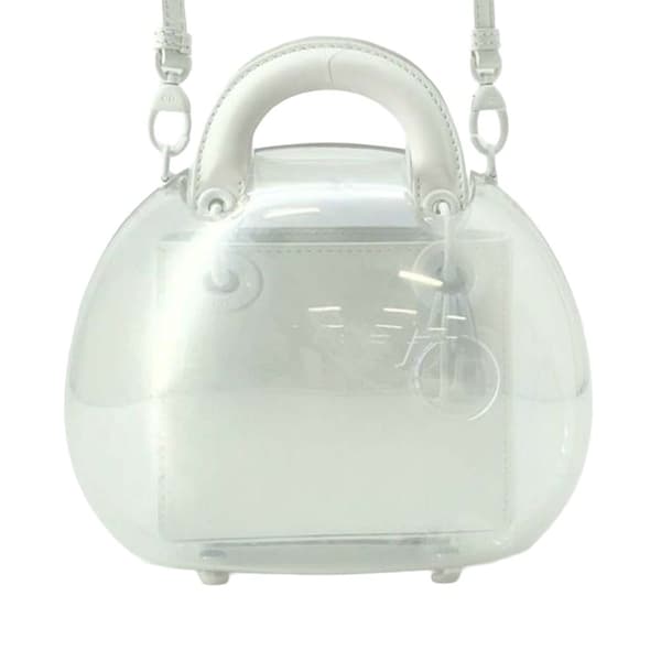 Pre-owned Dior Vinyl and Calfskin Lady Dior Capsule Bag White