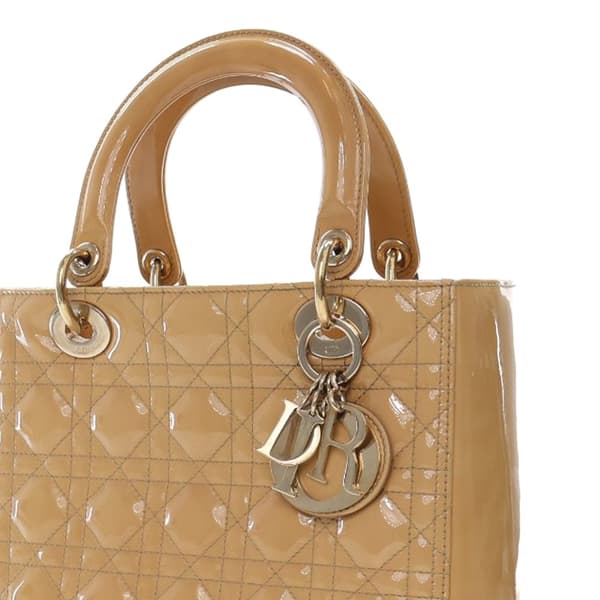 Pre-owned Dior Medium Patent Cannage Lady Dior Brown