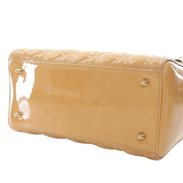 Pre-owned Dior Medium Patent Cannage Lady Dior Brown