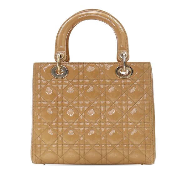 Pre-owned Dior Medium Patent Cannage Lady Dior Brown