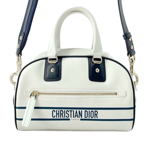 Pre-owned Dior Small Leather Dior Vibe Zip Bowling Bag White
