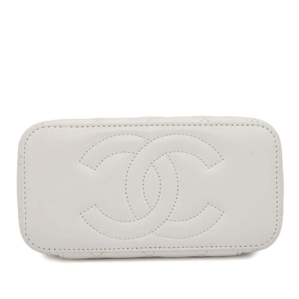 Pre-owned Chanel CC Quilted Lambskin Chain Top Handle Vanity Bag White