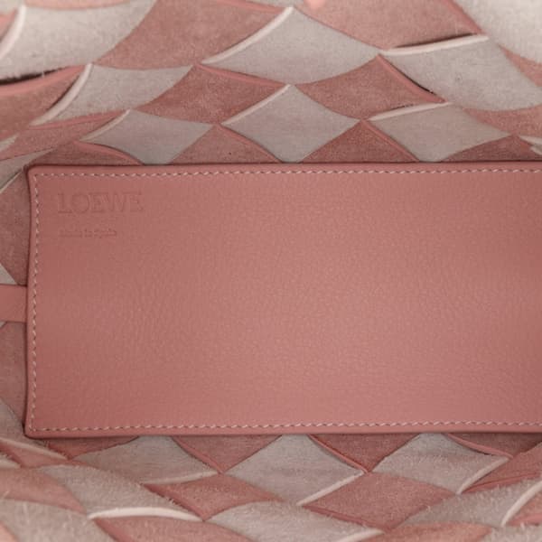 Pre-owned LOEWE Mini Woven Calfskin Gingham Basket Bag Pink