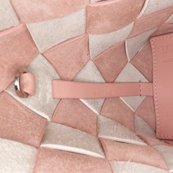 Pre-owned LOEWE Mini Woven Calfskin Gingham Basket Bag Pink