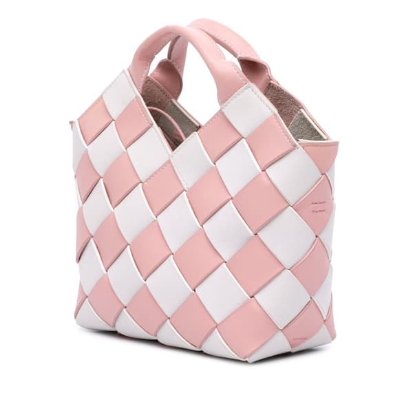 Pre-owned LOEWE Mini Woven Calfskin Gingham Basket Bag Pink
